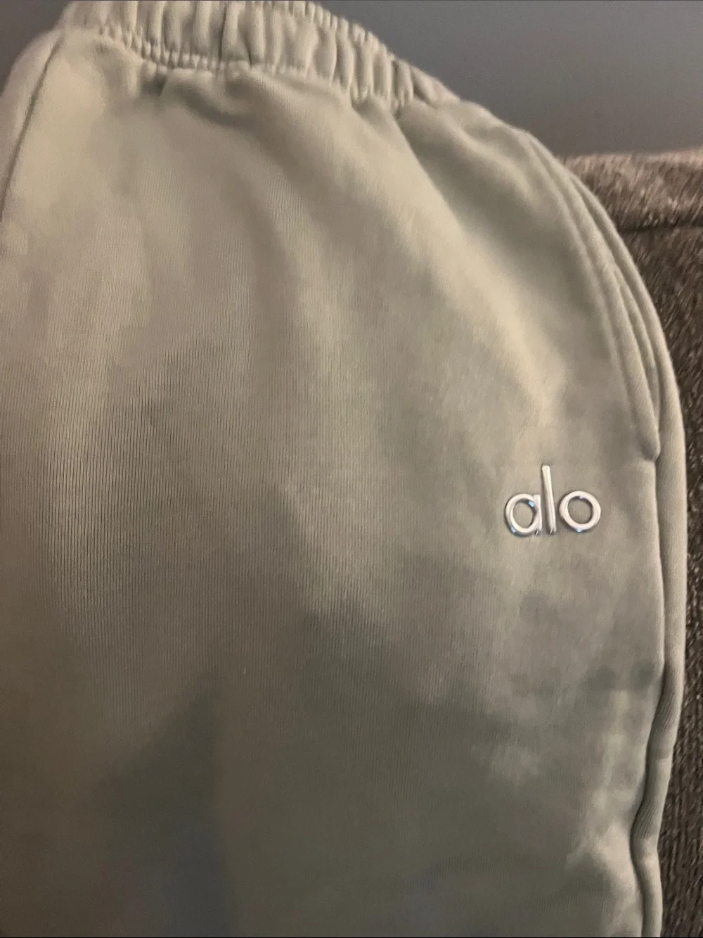 ALO Yoga Sage Green Track Pants with Embroidered Logo